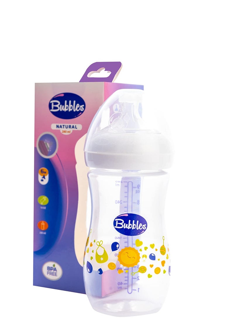 بابلز زجاجة رضاعة طبيعية بدون يد 280 مل - أبيض