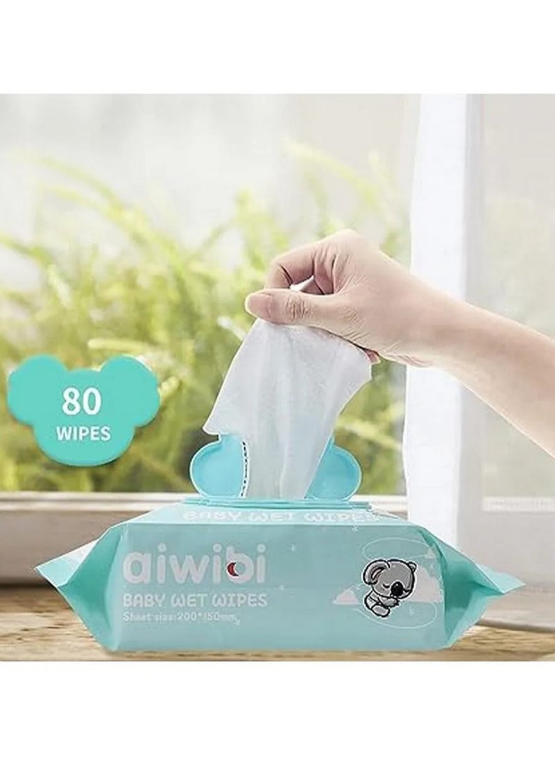 Aiwibi 100% Skin-friendly Baby Wet Wipes, Skin Friendly for Newborn, Softer, Alcohol Free, 0 Months+, 80wipes Pack of 3 - 240 Pieces - Image 2