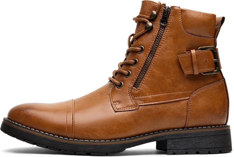 Vostey Men's Motorcycle Combat Ankle Boots - Yellow Brown - Image 2