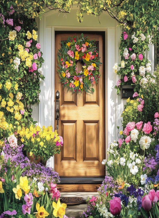 Montekin 20" Colorful Pansy Spring Summer Wreath with Impatiens Hawkeri and Butterfly, Artificial Green Floral Wreath for Front Door Outside Home Wall Wedding Farmhouse Holiday Outdoor Indoor Décor - Image 5