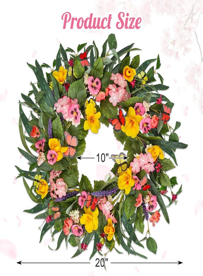 Montekin 20" Colorful Pansy Spring Summer Wreath with Impatiens Hawkeri and Butterfly, Artificial Green Floral Wreath for Front Door Outside Home Wall Wedding Farmhouse Holiday Outdoor Indoor Décor - Image 4