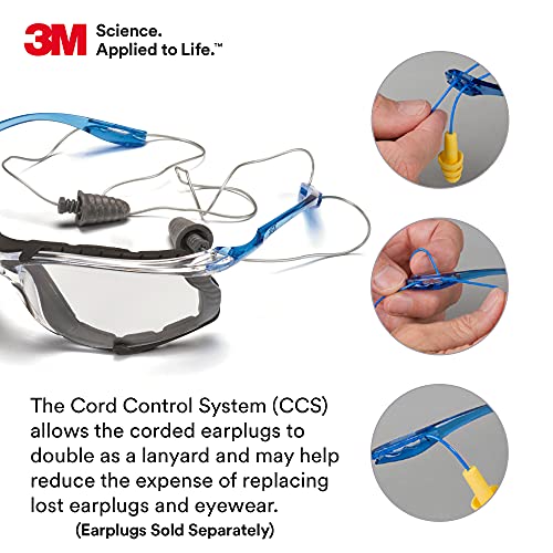 3M Safety Glasses, Virtua CCS, ANSI Z87, Anti-Fog, Indoor/Outdoor Mirrored Lens, Blue Frame, Corded Ear Plug Control System, Removable Foam Gasket - Image 4