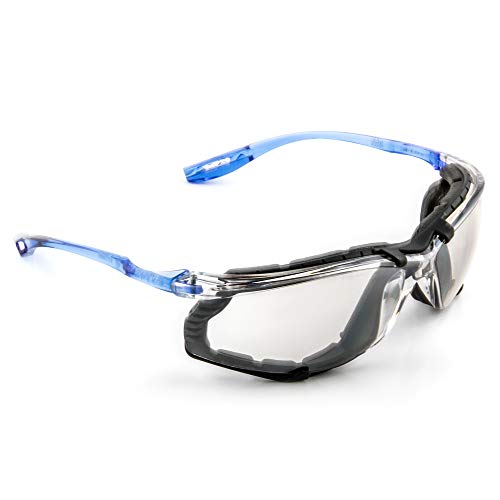 3M Safety Glasses, Virtua CCS, ANSI Z87, Anti-Fog, Indoor/Outdoor Mirrored Lens, Blue Frame, Corded Ear Plug Control System, Removable Foam Gasket - Image 1