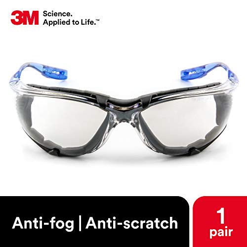 3M Safety Glasses, Virtua CCS, ANSI Z87, Anti-Fog, Indoor/Outdoor Mirrored Lens, Blue Frame, Corded Ear Plug Control System, Removable Foam Gasket - Image 3
