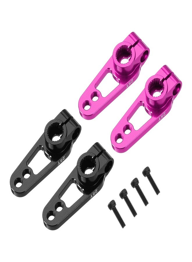 MECCANIXITY 4 Pcs Aluminum Alloy 25T Steering Servo Arm Horn for DIY RC Car/Boat/Airplane Boat Accessories, Pink/Black - Image 1