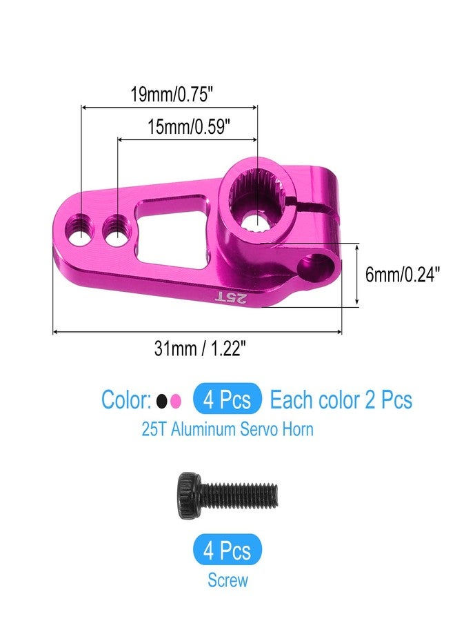 MECCANIXITY 4 Pcs Aluminum Alloy 25T Steering Servo Arm Horn for DIY RC Car/Boat/Airplane Boat Accessories, Pink/Black - Image 2