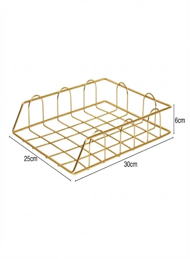 oddpod™ Gold Stackable A4 Paper & Document Tray/Elegant Metal Desk Organizer for Magazines, Files, Stationery Accessories & Desktop Storage for Office and Home (Single Tray) - Image 3