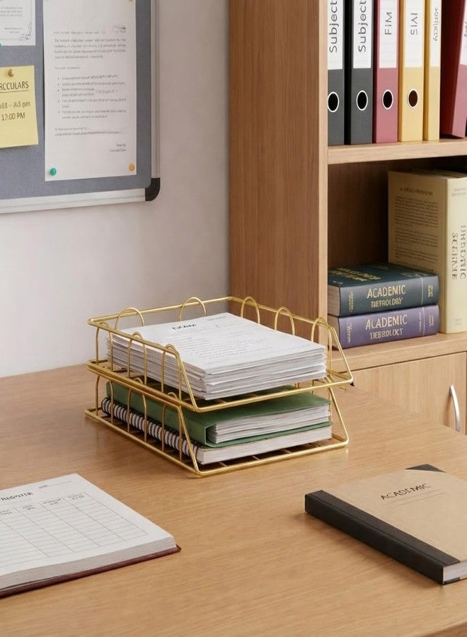 oddpod™ Gold Stackable A4 Paper & Document Tray/Elegant Metal Desk Organizer for Magazines, Files, Stationery Accessories & Desktop Storage for Office and Home (Single Tray) - Image 2