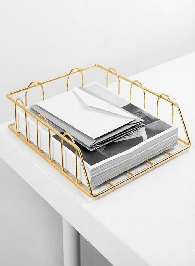 oddpod™ Gold Stackable A4 Paper & Document Tray/Elegant Metal Desk Organizer for Magazines, Files, Stationery Accessories & Desktop Storage for Office and Home (Single Tray) - Image 1