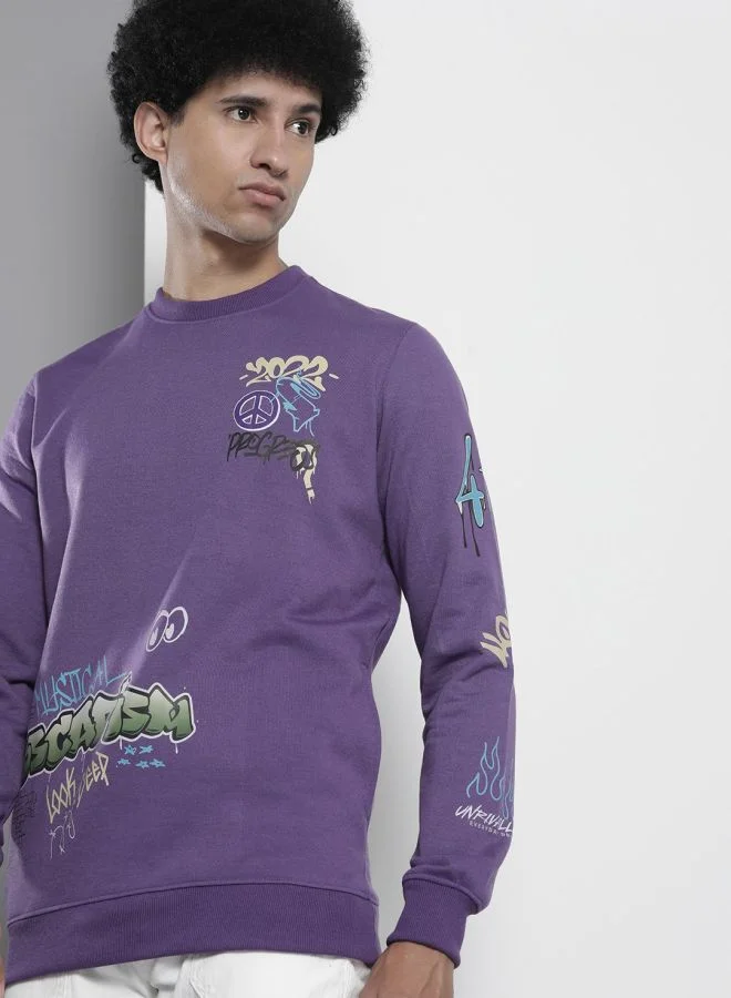 The Indian Garage Co Men Regular Fit Printed Crew Neck Full Sleeves Sweatshirt