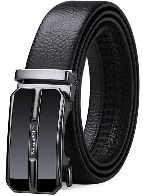 Williampolo Leather Anthracite Metal Buckle Men's Belt 130CM