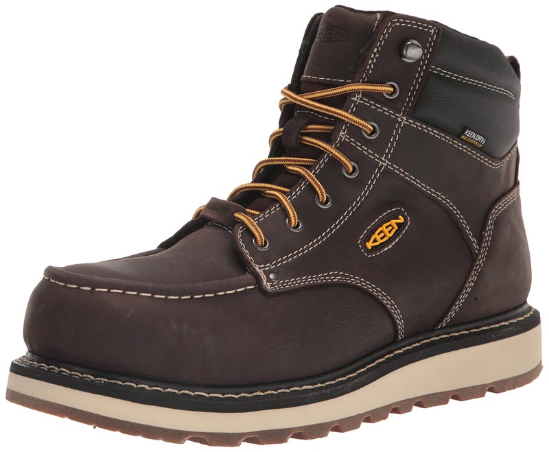 أحذية العمل KEEN Utility للرجال Cincinnati 6 ببطانة مقاومة للماء من الكومبوزيت بوزن 14 عريض باللون الشوكولاتة الداكن و الرمال