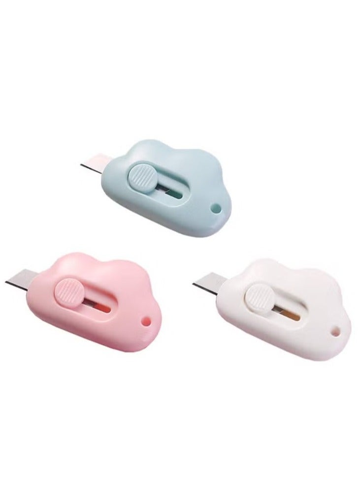 6 Pieces Mini Color Cloud Shaped Utility Knives Retractable Cute Mini Utility knife, Cartoon Cute Box Opener, Mini Slides Open for Letter Opening Paper Cutting DIY Crafts (Cloud) - Image 1