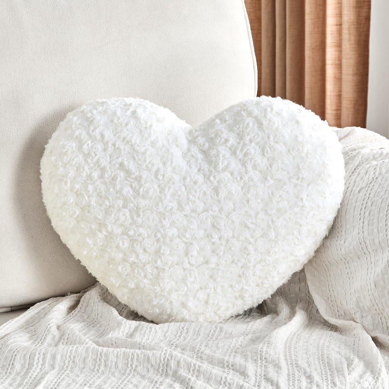 IREMATE Heart Pillow White Throw Pillows, Soft and Fluffy Decorative Pillows for Bed Couch Chair, Cute Heart Shaped Room Decor for Valentine Anniversary Birthday Halloween Christmas (Small, 13"x10") - Image 1