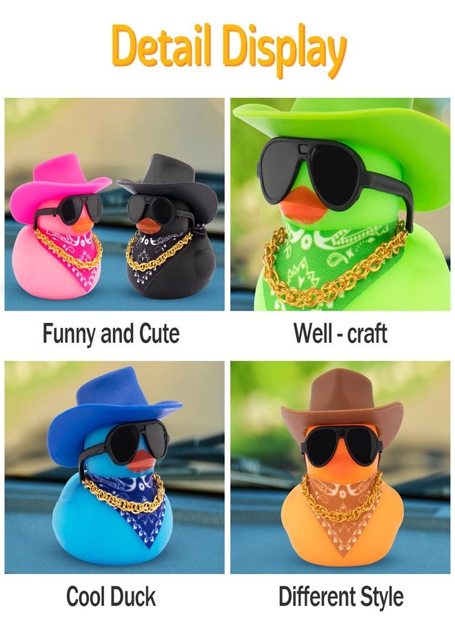 wonuu Car Dashboard Colorful Rubber Ducks Decorations, Rubber Ducky for Car Ornament Cute Duck with Cowboy Hat, Glasses, Necklace, Scarf, Blue - Image 4