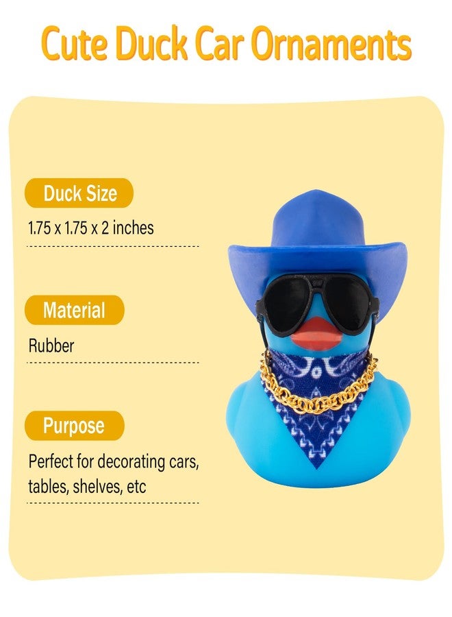 wonuu Car Dashboard Colorful Rubber Ducks Decorations, Rubber Ducky for Car Ornament Cute Duck with Cowboy Hat, Glasses, Necklace, Scarf, Blue - Image 2