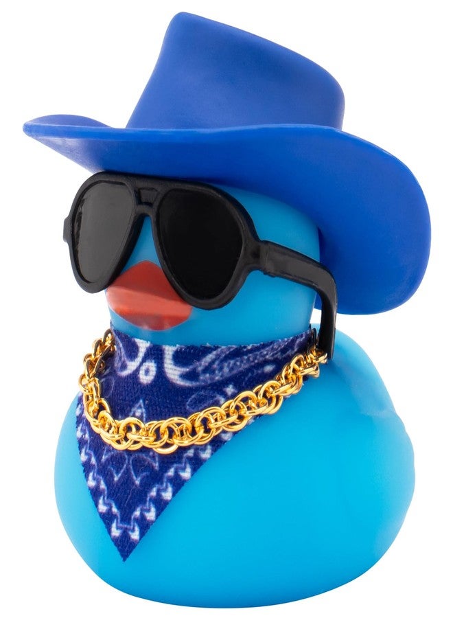 wonuu Car Dashboard Colorful Rubber Ducks Decorations, Rubber Ducky for Car Ornament Cute Duck with Cowboy Hat, Glasses, Necklace, Scarf, Blue - Image 1