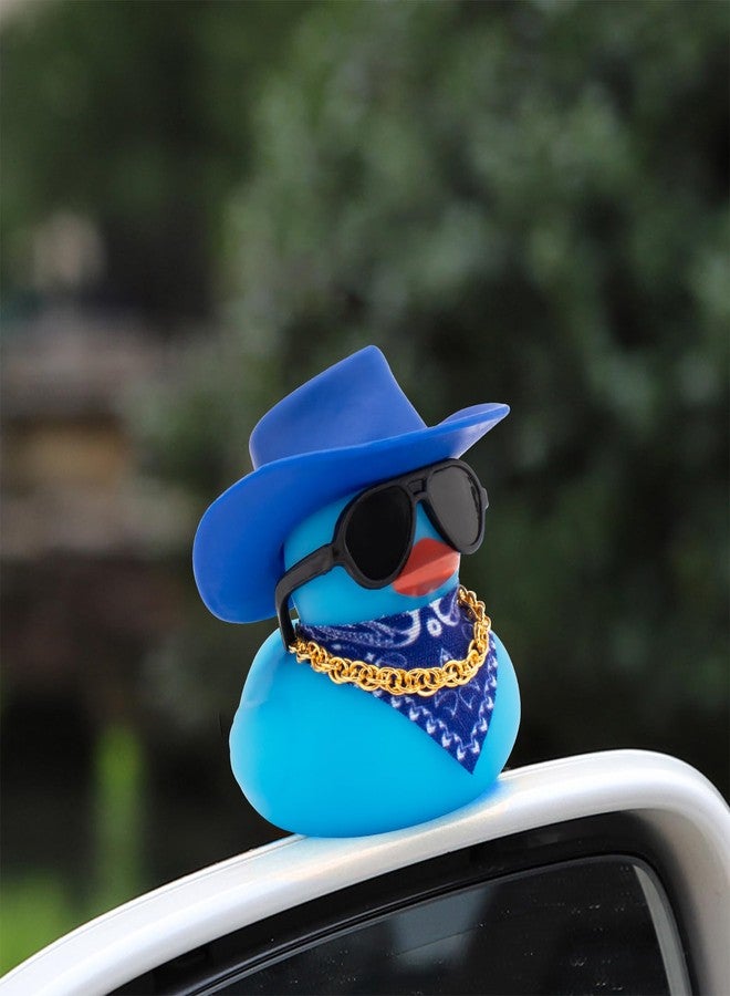 wonuu Car Dashboard Colorful Rubber Ducks Decorations, Rubber Ducky for Car Ornament Cute Duck with Cowboy Hat, Glasses, Necklace, Scarf, Blue - Image 3