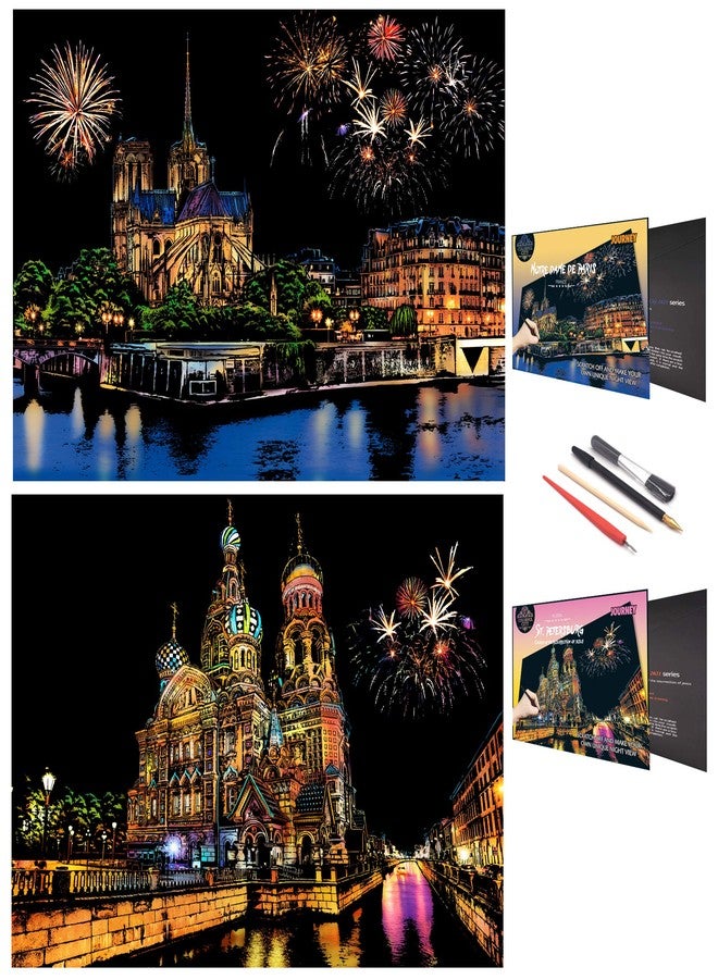 BOTEEN Scratch Rainbow Painting Art Paper,Scratch & Sketch Art for Adults,Scratch Painting Creative Gift Engraving Art & Craft Set,Sketch Pad DIY Scratchboard with 4 Tools,16''x11''(European Series) - Image 1