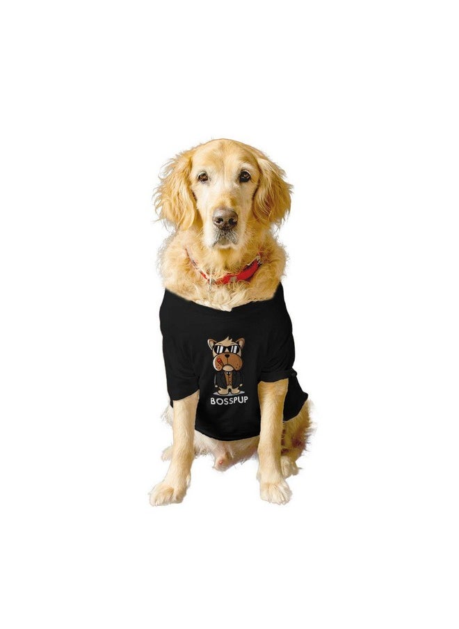 rusepin - Basic Summer Dog T-Shirt Bosspup Printed Pets Crew Neck Half Sleeves Shirt/Apparel/Clothes/Tees Gift For Dogs(Black)/Medium (Chubby Pugs, Beagle Etc.) - Image 1