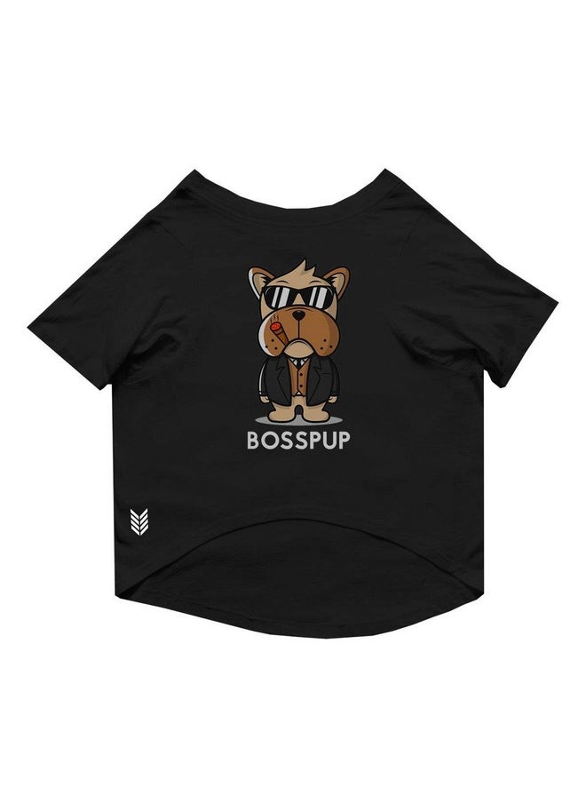 rusepin - Basic Summer Dog T-Shirt Bosspup Printed Pets Crew Neck Half Sleeves Shirt/Apparel/Clothes/Tees Gift For Dogs(Black)/Medium (Chubby Pugs, Beagle Etc.) - Image 1