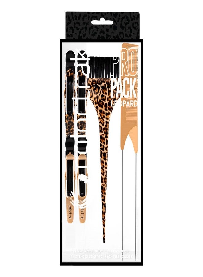 Colortrak Professional Leopard Print Hair Coloring Kit (12 Pieces), Color Like a Pro with 4 Extended Length Carbon Fiber Combs, 4 Feather Bristle Brushes, 4 Rubberized Croc Clips - Image 1
