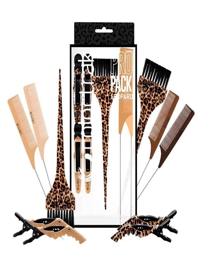 Colortrak Professional Leopard Print Hair Coloring Kit (12 Pieces), Color Like a Pro with 4 Extended Length Carbon Fiber Combs, 4 Feather Bristle Brushes, 4 Rubberized Croc Clips - Image 2