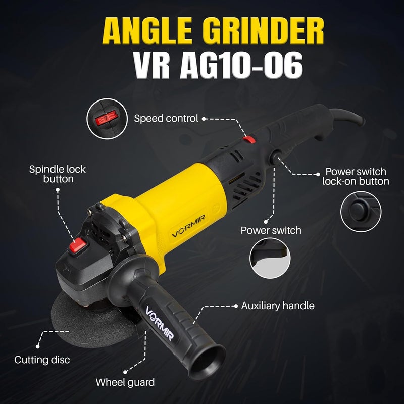 iBELL VORMIR Angle Grinder VR AG10-06 | 1100W Heavy Duty | Copper Armature | 100mm/4" Disc Dia | 0–11000 RPM | With Grinding Wheel & Guard | Ideal for Grinding, Cutting & Polishing - Image 2