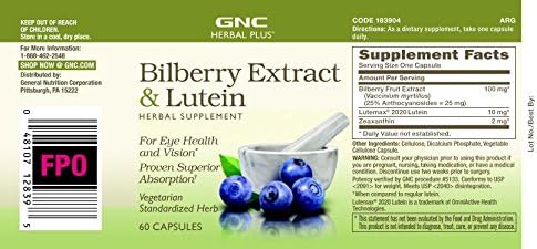 GNC Herbal Plus Bilberry Extract and Lutein  Supports Eye and Vision Health  Twin Pack 2 x 60 Count - Image 3