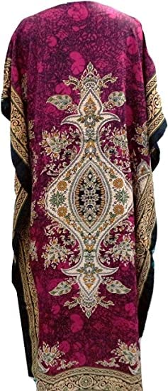 Ukal Polyester Women's Kaftan, V-Neck Kimono Long Caftan Dress, Raspberry, Free Size - Image 4