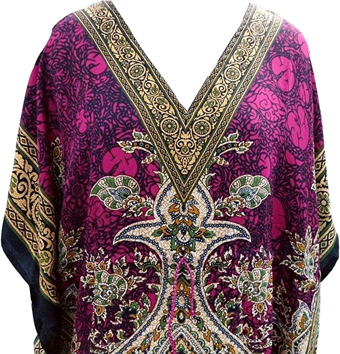 Ukal Polyester Women's Kaftan, V-Neck Kimono Long Caftan Dress, Raspberry, Free Size - Image 2