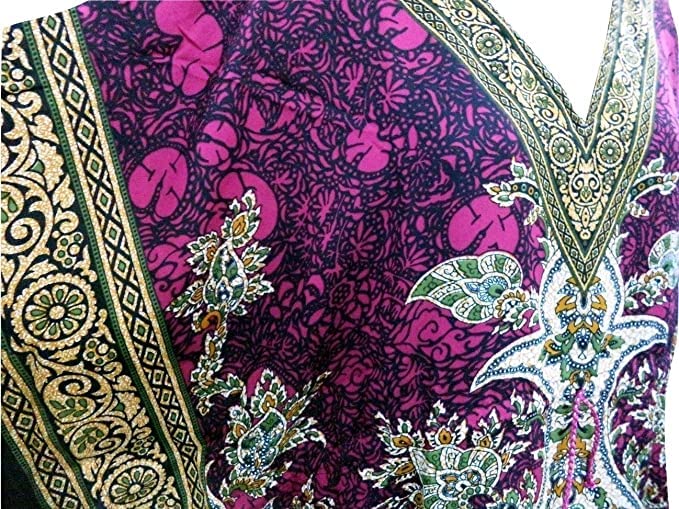 Ukal Polyester Women's Kaftan, V-Neck Kimono Long Caftan Dress, Raspberry, Free Size - Image 3