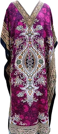 Ukal Polyester Women's Kaftan, V-Neck Kimono Long Caftan Dress, Raspberry, Free Size - Image 1