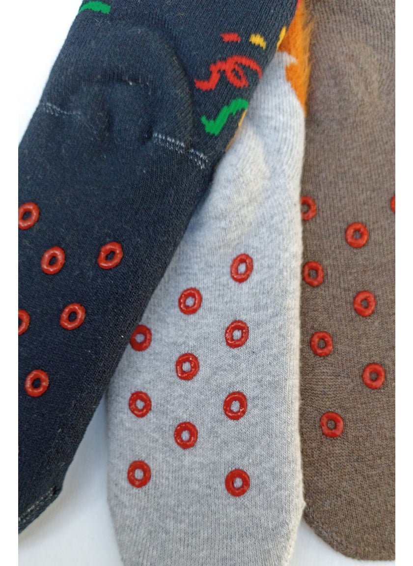 Mem Socks - 3-Piece Clown Patterned Anti-Slip Towel Children's Socks - Image 1