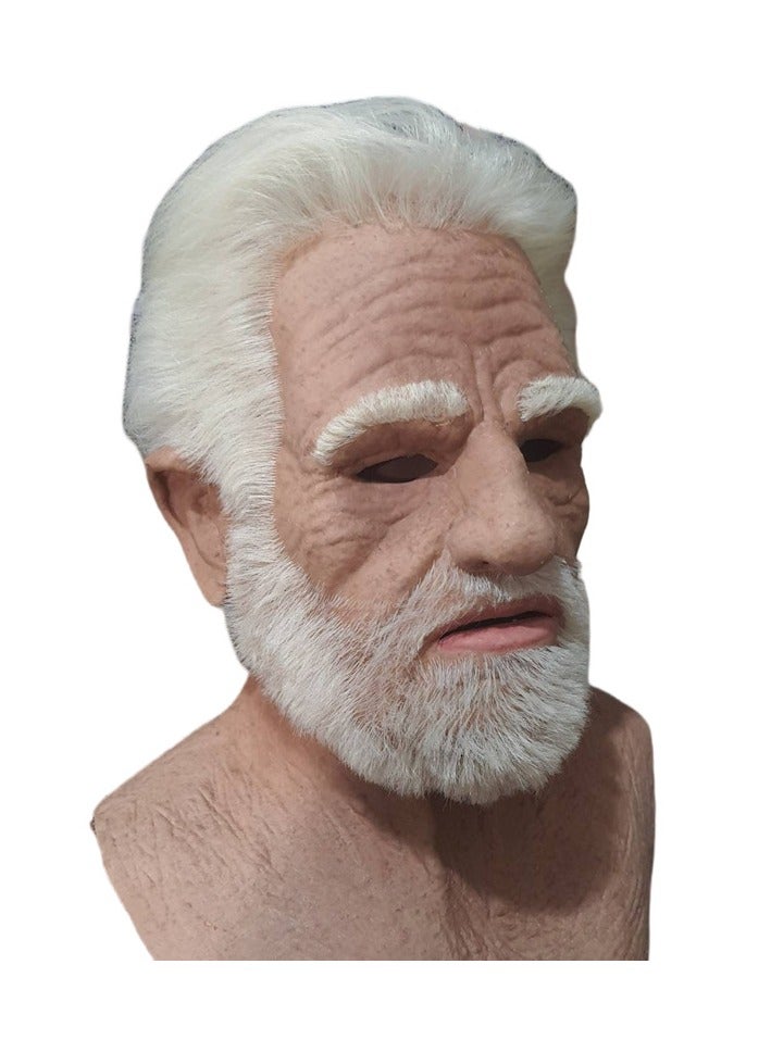 عام قناع رجل عجوز بشعر أبيض ولحية بيضاء، غطاء رأس كامل لزيّ الهالوين. - Image 1