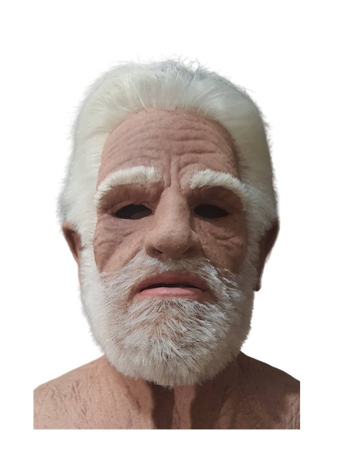 عام قناع رجل عجوز بشعر أبيض ولحية بيضاء، غطاء رأس كامل لزيّ الهالوين. - Image 2
