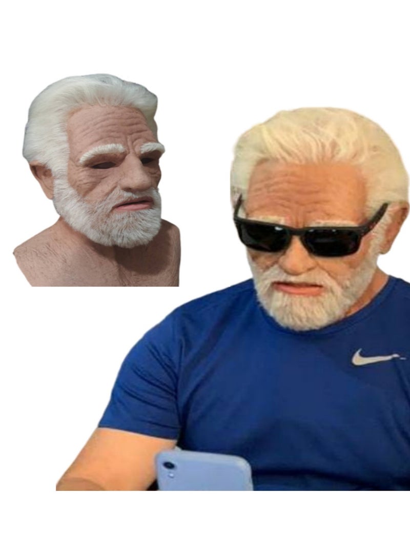 عام قناع رجل عجوز بشعر أبيض ولحية بيضاء، غطاء رأس كامل لزيّ الهالوين. - Image 3