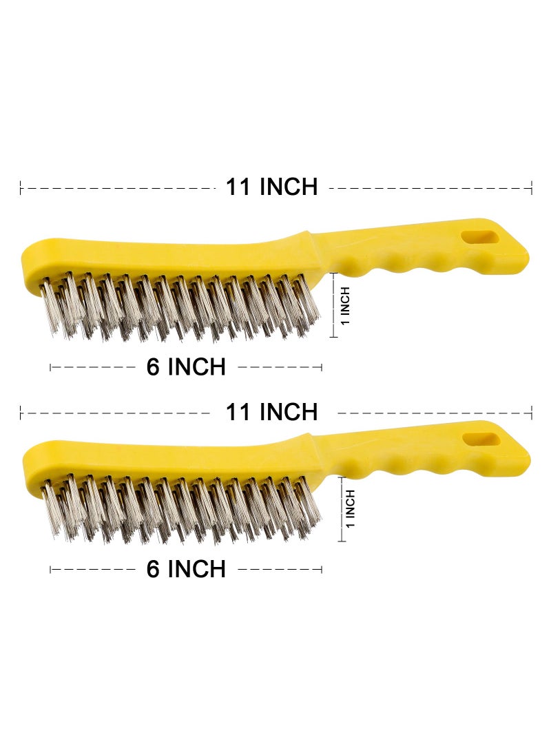 MAXMAN Wire Scratch Brush 2 Set, Heavy Duty Stainless Steel 11 Inch with Plastic Handle Descaling Welding Dust Bending Hand Tool, Teel Brush Rust Remover for Metal by MAXMAN  - Image 2