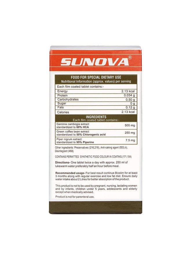 sunova Bioslim Fat Metabolism Capsules, Weight Management Formula Made Of Garcinia Cambogia And Green Coffee Bean Extracts, Regulates Fat-Absorption And Balances Metabolism, 120 Tablets, Pack Of 2 - Image 2