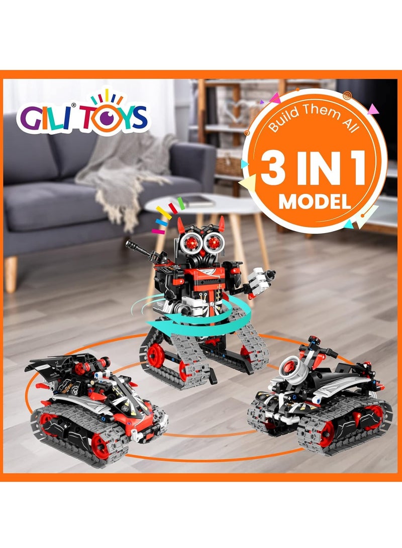 Robot Building Remote Control Gift STEM Building Kit for Boys Ages 8-12 - 3 in 1 Educational Toy for Boys Ages 6 7 8 9 10 11 12+ Kids Birthday Gift - Track Racing Tank Robot (Red Robot) - Image 3