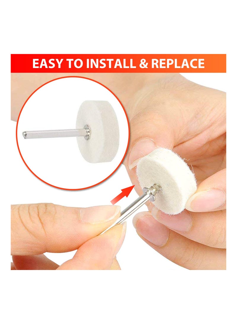 SYOSI 110PCS Wool Felt Polishing Pads, Buffing Grinding Wheel Rotary Tool Set with 1/8 Inch Shank  Replacement Polishing Wheels, Point  Mandrel Kit for Drill Plastic Glass Metal Jewelry 9/ 12/ 25mm - Image 4