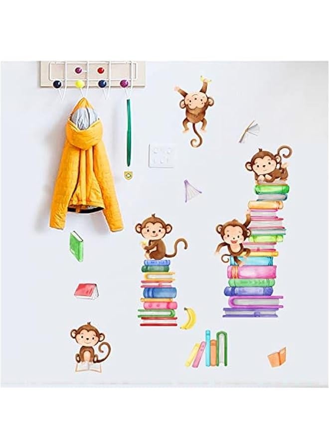 Children's Room Wall Stickers Monkey Playing on Stacking Book Wall Decals Baby Nursery Room Decoration Kids Room Bedroom Study Room Decals Kindergarten Playroom Wallpaper - Image 4