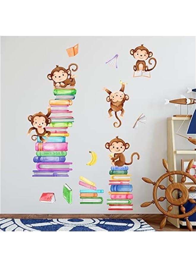 Children's Room Wall Stickers Monkey Playing on Stacking Book Wall Decals Baby Nursery Room Decoration Kids Room Bedroom Study Room Decals Kindergarten Playroom Wallpaper - Image 3