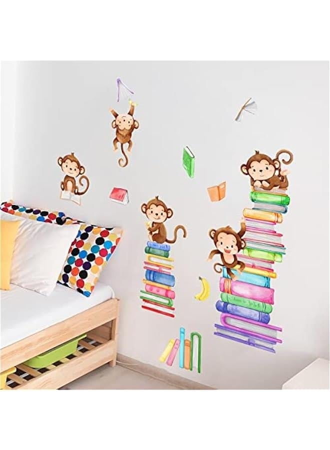 Children's Room Wall Stickers Monkey Playing on Stacking Book Wall Decals Baby Nursery Room Decoration Kids Room Bedroom Study Room Decals Kindergarten Playroom Wallpaper - Image 5