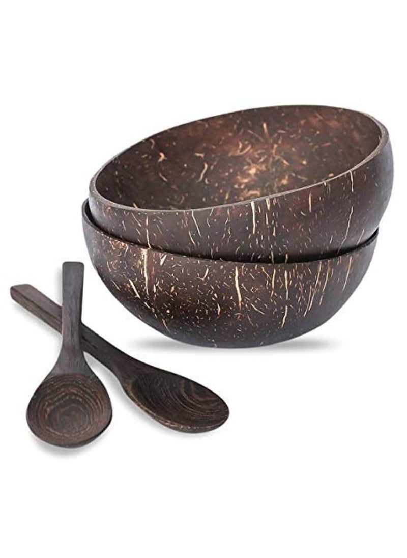 Jolley Natural Coconut Bowls and Spoons, Coconut Bowls Acai Smoothie Bowl Noodle Ramen Bowls,for Ice Cream,Rice,Side Dish,Snack,Dessert (Set of 2 Bowls and 2 Spoons)  - Image 1