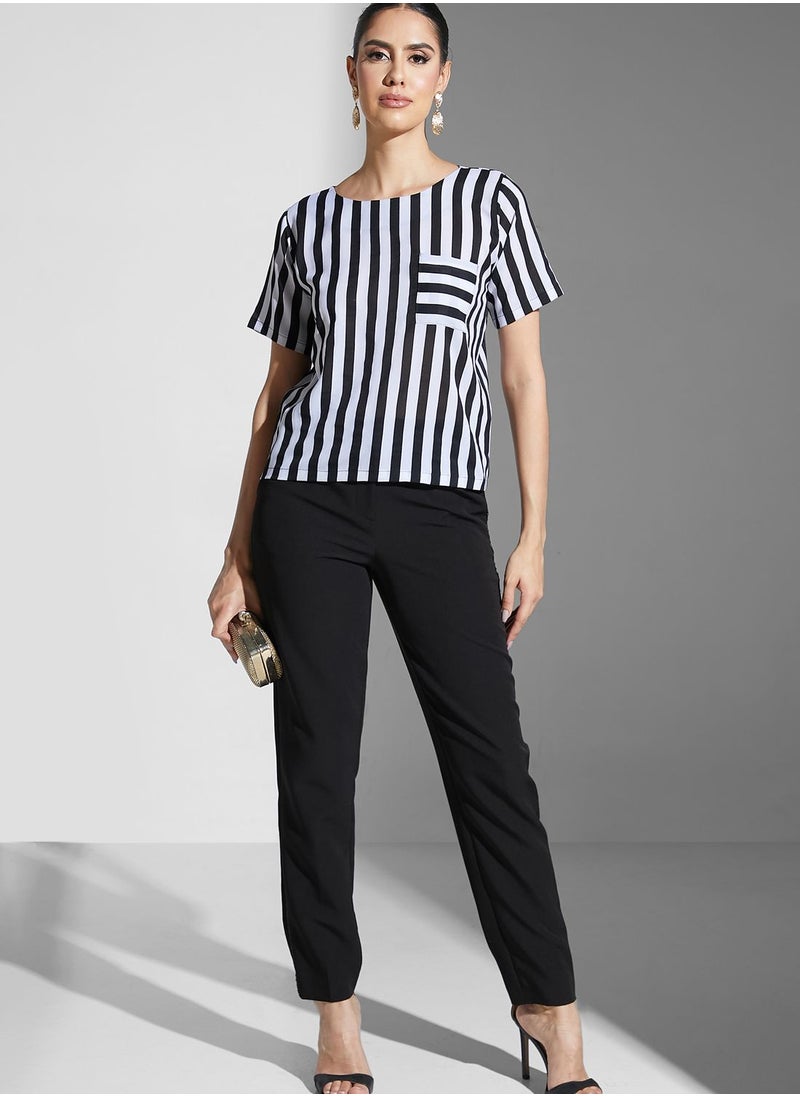 Striped Pocket Detail Top