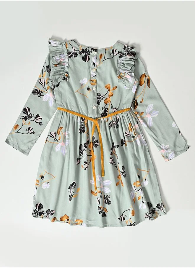 BELLA MODA All-Over Print Ruffle Sleeves Dress