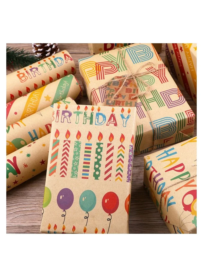 Playpro Happy Birthday w/ Printed Candle & Balloon Kraft Wrapping Paper - 6pcs