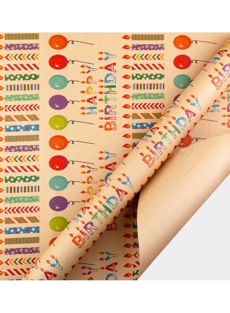 Playpro Happy Birthday w/ Printed Candle & Balloon Kraft Wrapping Paper - 6pcs