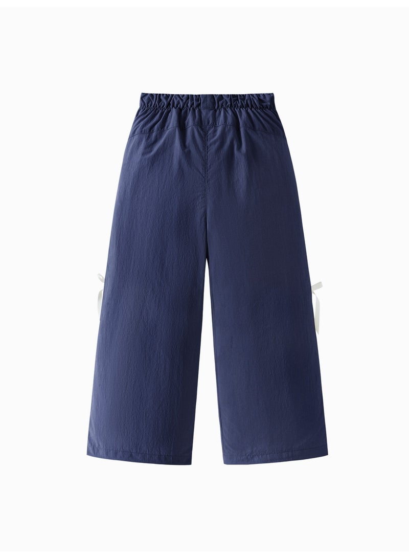 mini bala Girls' Casual Wide-Leg Pants, Elastic Waistband, Decorative Bow Details, Adjustable Hem, Lightweight & Comfortable, Ideal for Daily Wear & Outdoor Activities Trousers - Image 5
